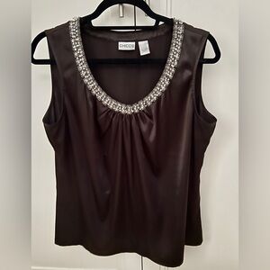 Chicos Shiny, Sleeveless tank, black with rhinestones around the collar.